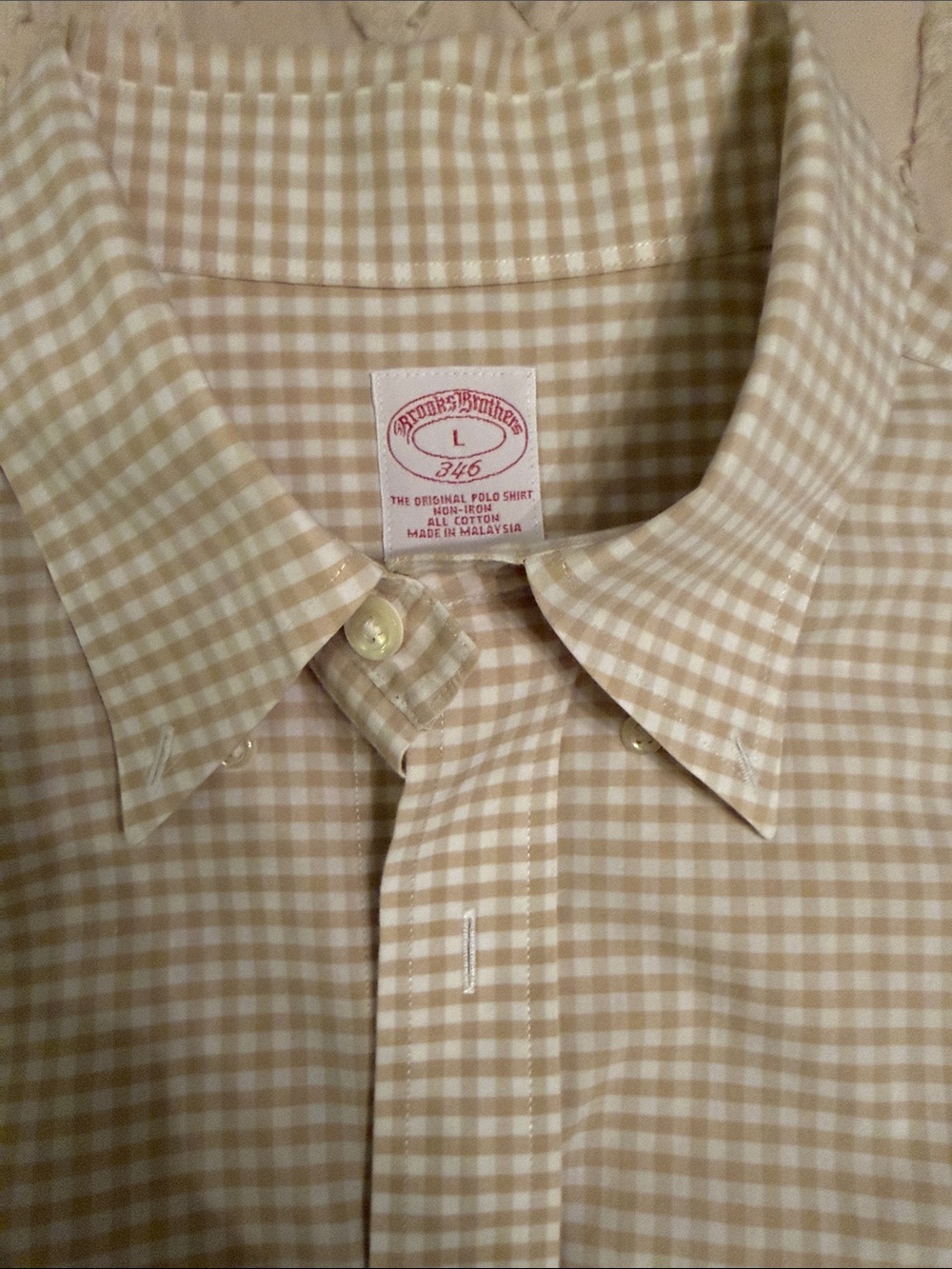 Brooks Brothers Beige and White Gingham Button-Down Shirt